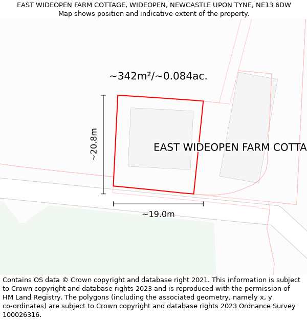 EAST WIDEOPEN FARM COTTAGE, WIDEOPEN, NEWCASTLE UPON TYNE, NE13 6DW: Plot and title map