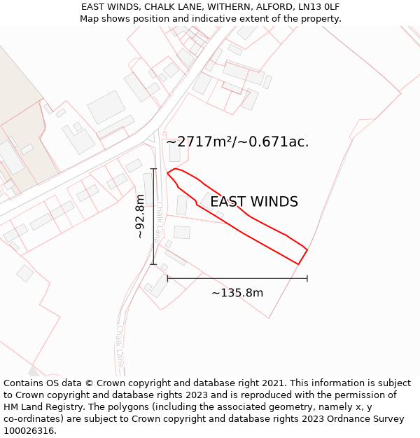 EAST WINDS, CHALK LANE, WITHERN, ALFORD, LN13 0LF: Plot and title map