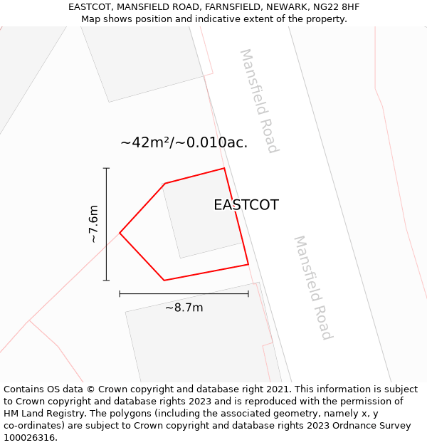 EASTCOT, MANSFIELD ROAD, FARNSFIELD, NEWARK, NG22 8HF: Plot and title map