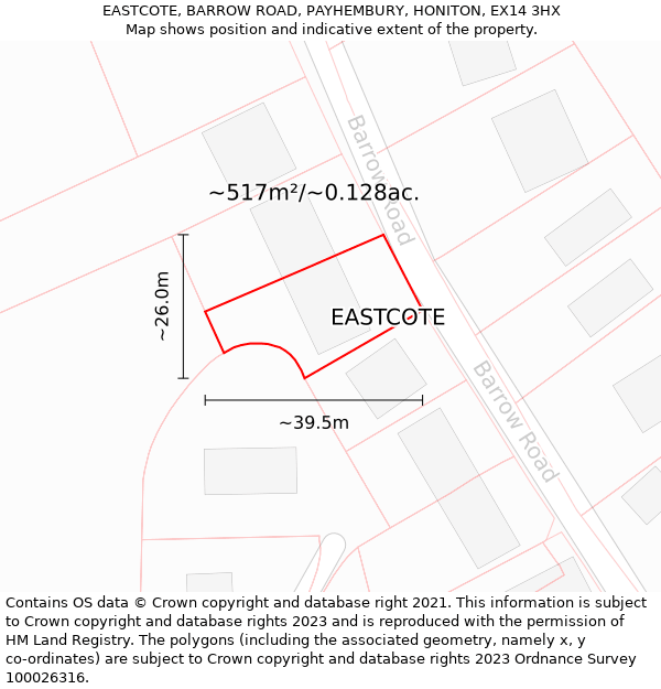 EASTCOTE, BARROW ROAD, PAYHEMBURY, HONITON, EX14 3HX: Plot and title map