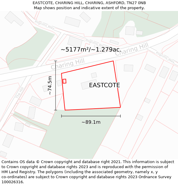 EASTCOTE, CHARING HILL, CHARING, ASHFORD, TN27 0NB: Plot and title map