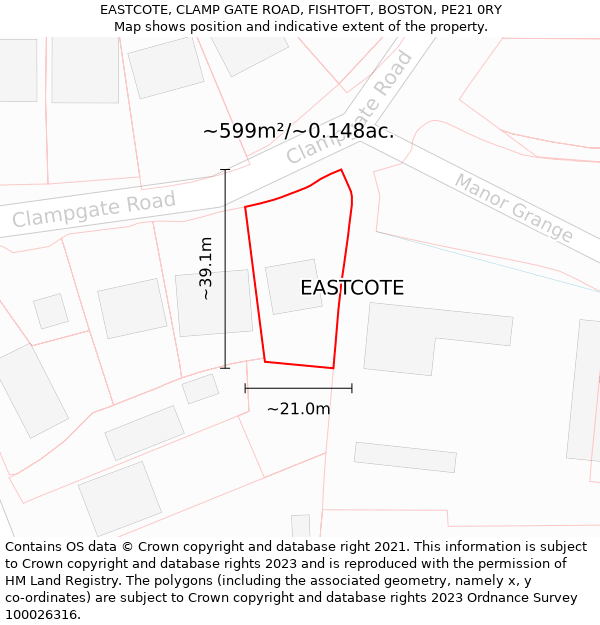 EASTCOTE, CLAMP GATE ROAD, FISHTOFT, BOSTON, PE21 0RY: Plot and title map