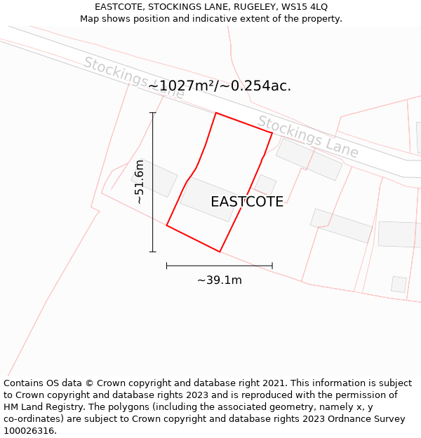EASTCOTE, STOCKINGS LANE, RUGELEY, WS15 4LQ: Plot and title map