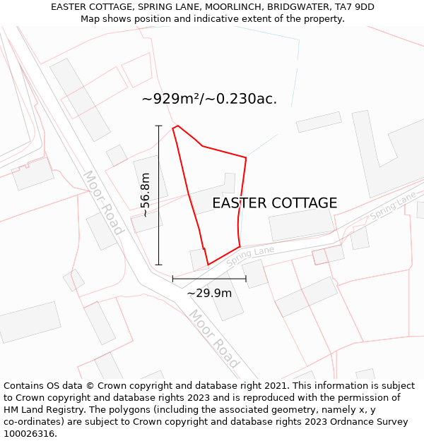 EASTER COTTAGE, SPRING LANE, MOORLINCH, BRIDGWATER, TA7 9DD: Plot and title map