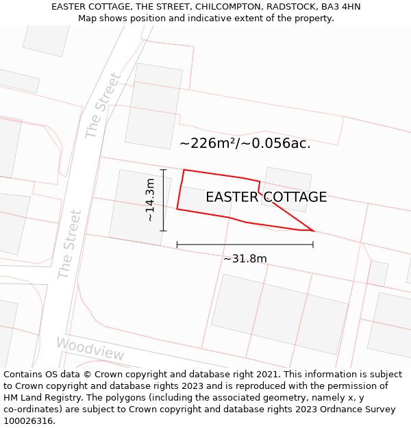 EASTER COTTAGE, THE STREET, CHILCOMPTON, RADSTOCK, BA3 4HN: Plot and title map