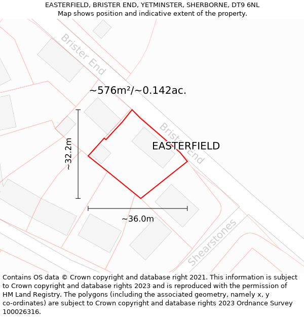 EASTERFIELD, BRISTER END, YETMINSTER, SHERBORNE, DT9 6NL: Plot and title map