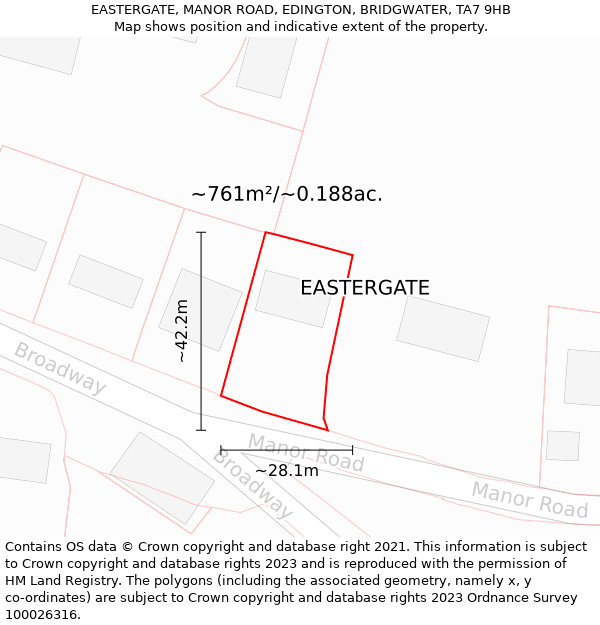 EASTERGATE, MANOR ROAD, EDINGTON, BRIDGWATER, TA7 9HB: Plot and title map