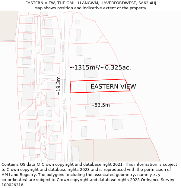 EASTERN VIEW, THE GAIL, LLANGWM, HAVERFORDWEST, SA62 4HJ: Plot and title map