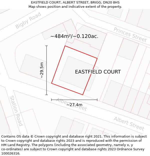 EASTFIELD COURT, ALBERT STREET, BRIGG, DN20 8HS: Plot and title map