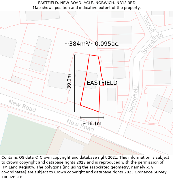 EASTFIELD, NEW ROAD, ACLE, NORWICH, NR13 3BD: Plot and title map