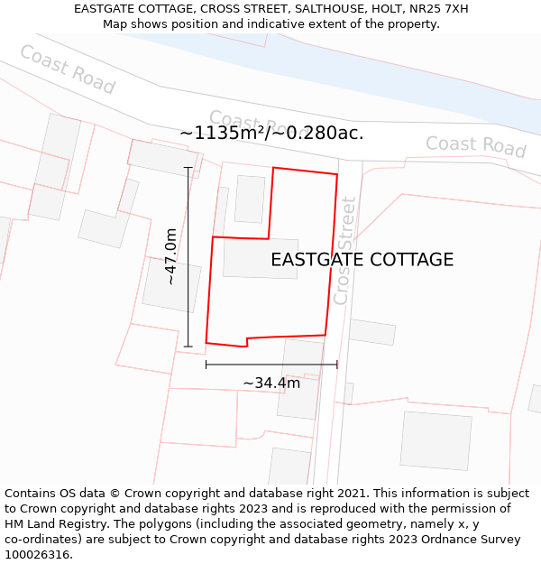 EASTGATE COTTAGE, CROSS STREET, SALTHOUSE, HOLT, NR25 7XH: Plot and title map