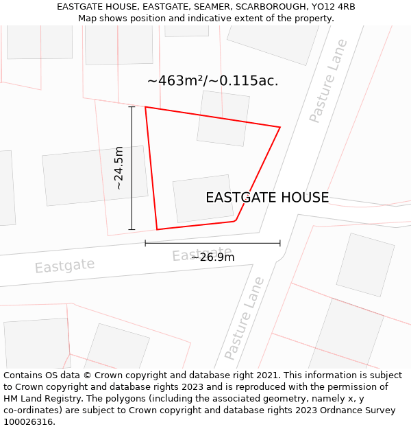 EASTGATE HOUSE, EASTGATE, SEAMER, SCARBOROUGH, YO12 4RB: Plot and title map