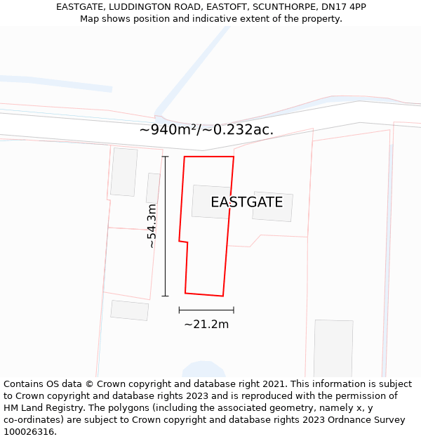 EASTGATE, LUDDINGTON ROAD, EASTOFT, SCUNTHORPE, DN17 4PP: Plot and title map