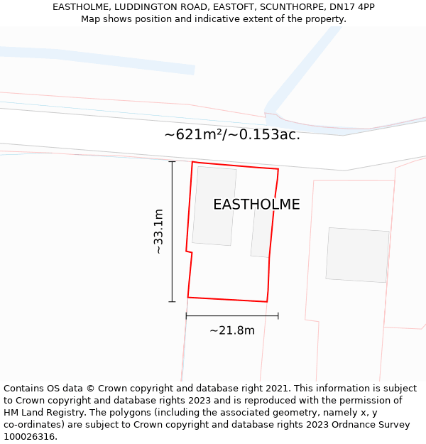 EASTHOLME, LUDDINGTON ROAD, EASTOFT, SCUNTHORPE, DN17 4PP: Plot and title map