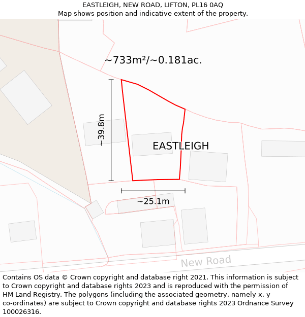 EASTLEIGH, NEW ROAD, LIFTON, PL16 0AQ: Plot and title map