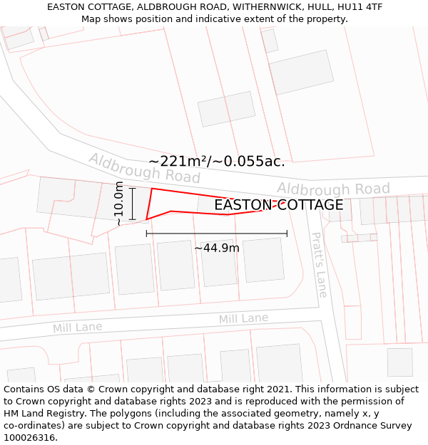 EASTON COTTAGE, ALDBROUGH ROAD, WITHERNWICK, HULL, HU11 4TF: Plot and title map