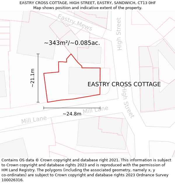 EASTRY CROSS COTTAGE, HIGH STREET, EASTRY, SANDWICH, CT13 0HF: Plot and title map