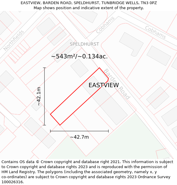 EASTVIEW, BARDEN ROAD, SPELDHURST, TUNBRIDGE WELLS, TN3 0PZ: Plot and title map