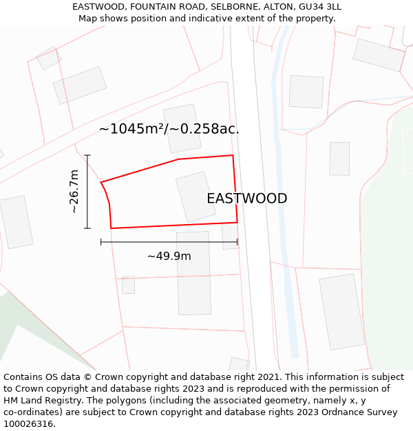 EASTWOOD, FOUNTAIN ROAD, SELBORNE, ALTON, GU34 3LL: Plot and title map