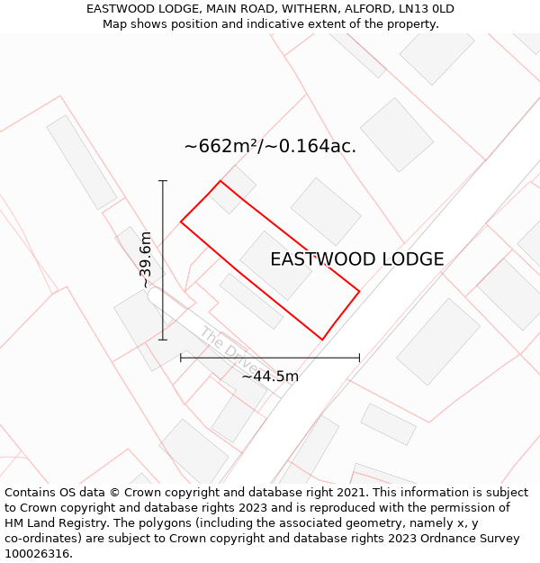 EASTWOOD LODGE, MAIN ROAD, WITHERN, ALFORD, LN13 0LD: Plot and title map