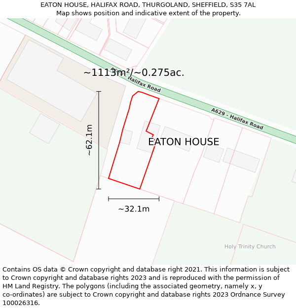 EATON HOUSE, HALIFAX ROAD, THURGOLAND, SHEFFIELD, S35 7AL: Plot and title map