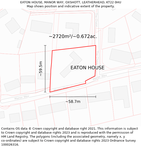 EATON HOUSE, MANOR WAY, OXSHOTT, LEATHERHEAD, KT22 0HU: Plot and title map