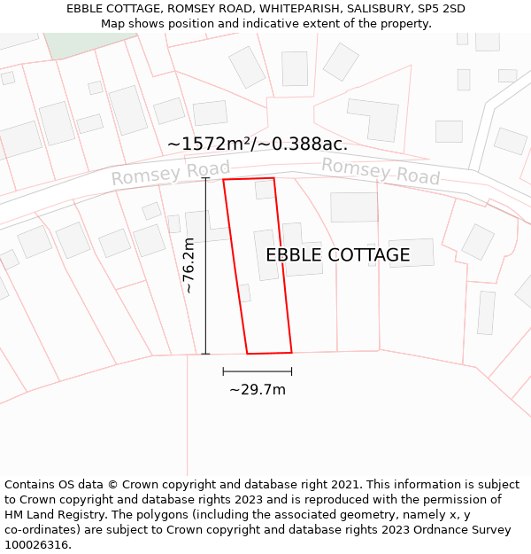 EBBLE COTTAGE, ROMSEY ROAD, WHITEPARISH, SALISBURY, SP5 2SD: Plot and title map