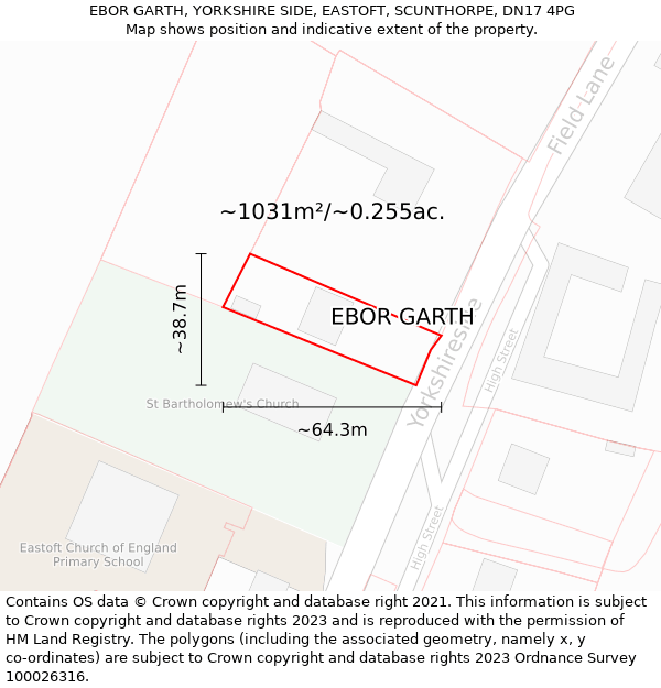 EBOR GARTH, YORKSHIRE SIDE, EASTOFT, SCUNTHORPE, DN17 4PG: Plot and title map