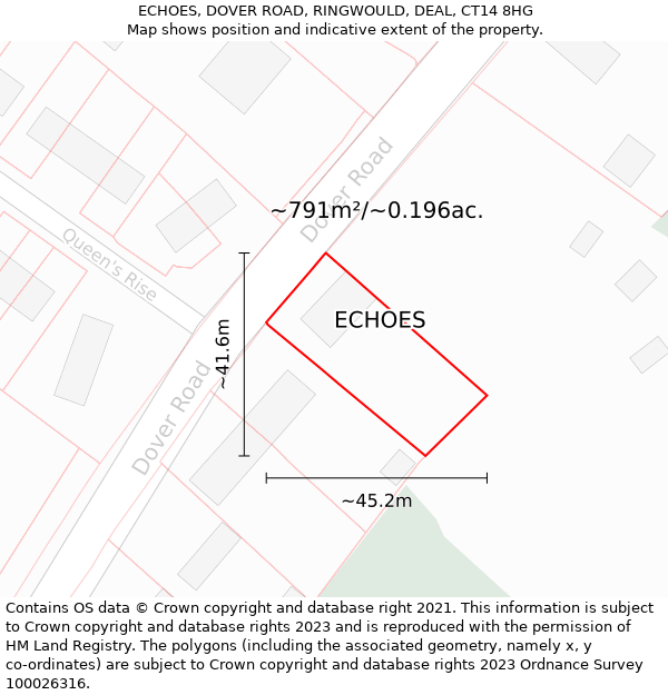 ECHOES, DOVER ROAD, RINGWOULD, DEAL, CT14 8HG: Plot and title map