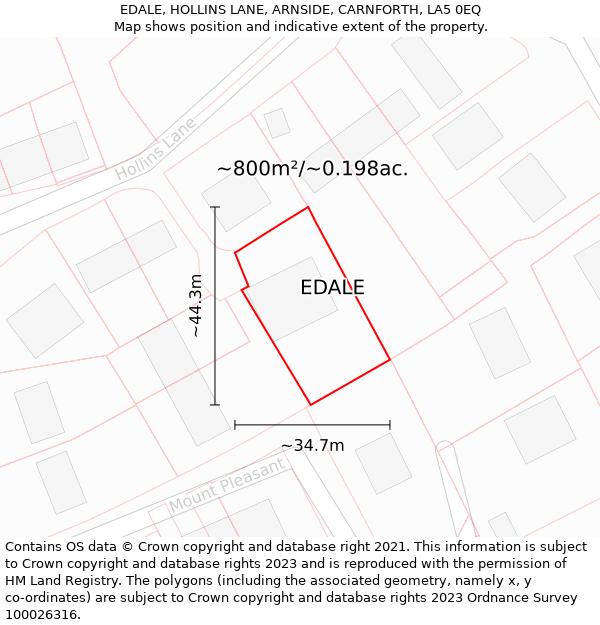 EDALE, HOLLINS LANE, ARNSIDE, CARNFORTH, LA5 0EQ: Plot and title map