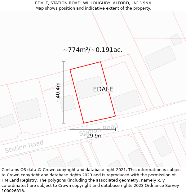 EDALE, STATION ROAD, WILLOUGHBY, ALFORD, LN13 9NA: Plot and title map