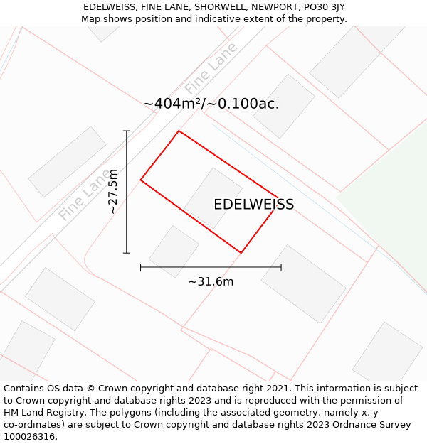 EDELWEISS, FINE LANE, SHORWELL, NEWPORT, PO30 3JY: Plot and title map