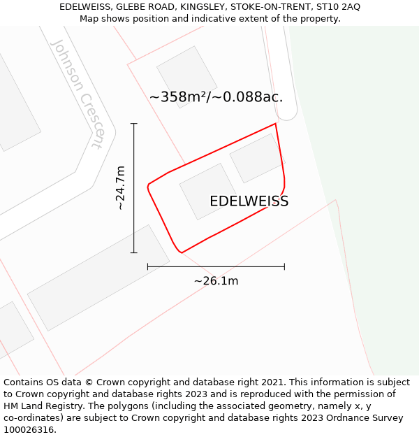 EDELWEISS, GLEBE ROAD, KINGSLEY, STOKE-ON-TRENT, ST10 2AQ: Plot and title map