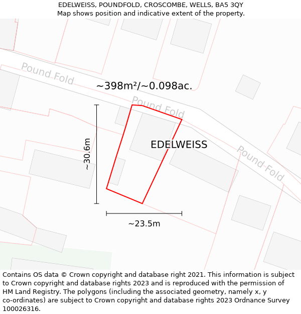 EDELWEISS, POUNDFOLD, CROSCOMBE, WELLS, BA5 3QY: Plot and title map