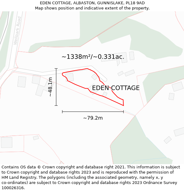 EDEN COTTAGE, ALBASTON, GUNNISLAKE, PL18 9AD: Plot and title map