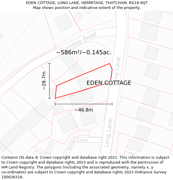 EDEN COTTAGE, LONG LANE, HERMITAGE, THATCHAM, RG18 9QT: Plot and title map