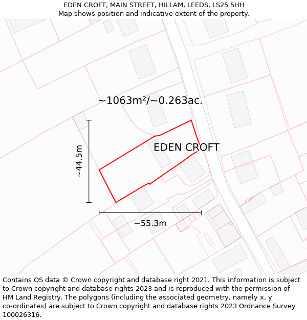 EDEN CROFT, MAIN STREET, HILLAM, LEEDS, LS25 5HH: Plot and title map