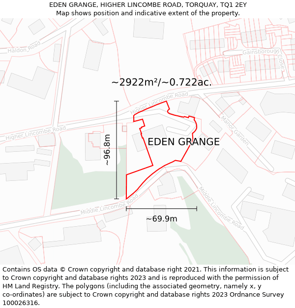 EDEN GRANGE, HIGHER LINCOMBE ROAD, TORQUAY, TQ1 2EY: Plot and title map