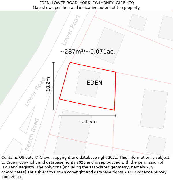 EDEN, LOWER ROAD, YORKLEY, LYDNEY, GL15 4TQ: Plot and title map