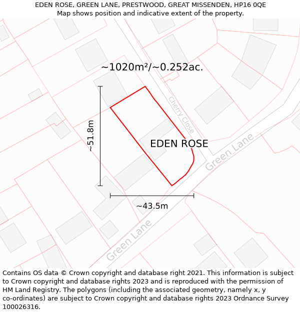 EDEN ROSE, GREEN LANE, PRESTWOOD, GREAT MISSENDEN, HP16 0QE: Plot and title map