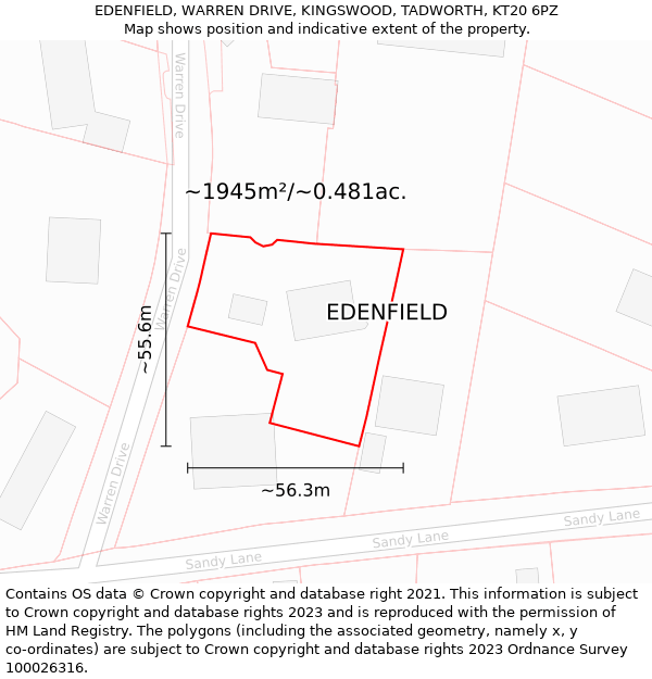 EDENFIELD, WARREN DRIVE, KINGSWOOD, TADWORTH, KT20 6PZ: Plot and title map