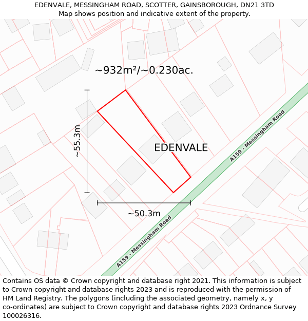 EDENVALE, MESSINGHAM ROAD, SCOTTER, GAINSBOROUGH, DN21 3TD: Plot and title map