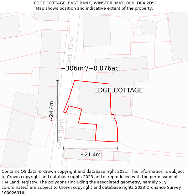 EDGE COTTAGE, EAST BANK, WINSTER, MATLOCK, DE4 2DS: Plot and title map