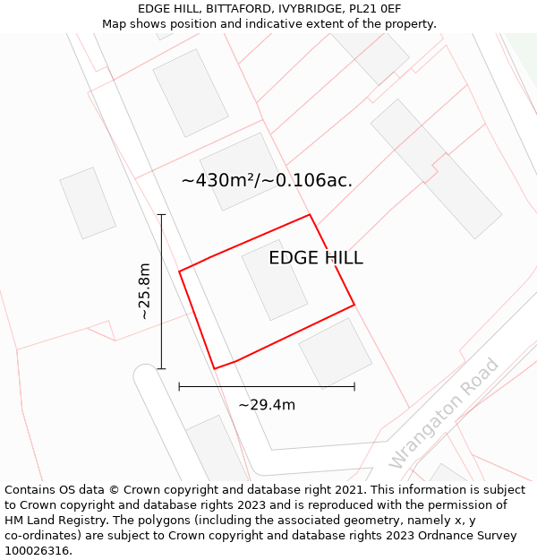 EDGE HILL, BITTAFORD, IVYBRIDGE, PL21 0EF: Plot and title map