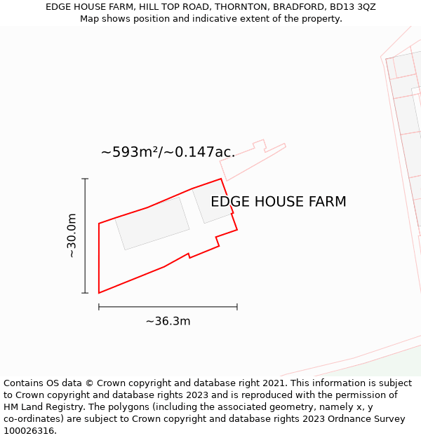 EDGE HOUSE FARM, HILL TOP ROAD, THORNTON, BRADFORD, BD13 3QZ: Plot and title map