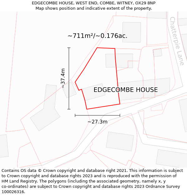 EDGECOMBE HOUSE, WEST END, COMBE, WITNEY, OX29 8NP: Plot and title map