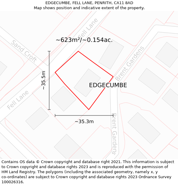 EDGECUMBE, FELL LANE, PENRITH, CA11 8AD: Plot and title map