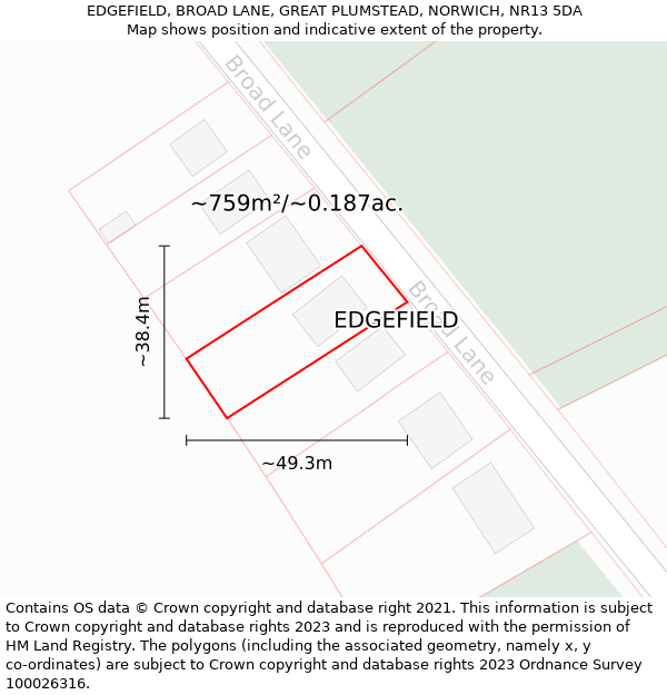 EDGEFIELD, BROAD LANE, GREAT PLUMSTEAD, NORWICH, NR13 5DA: Plot and title map