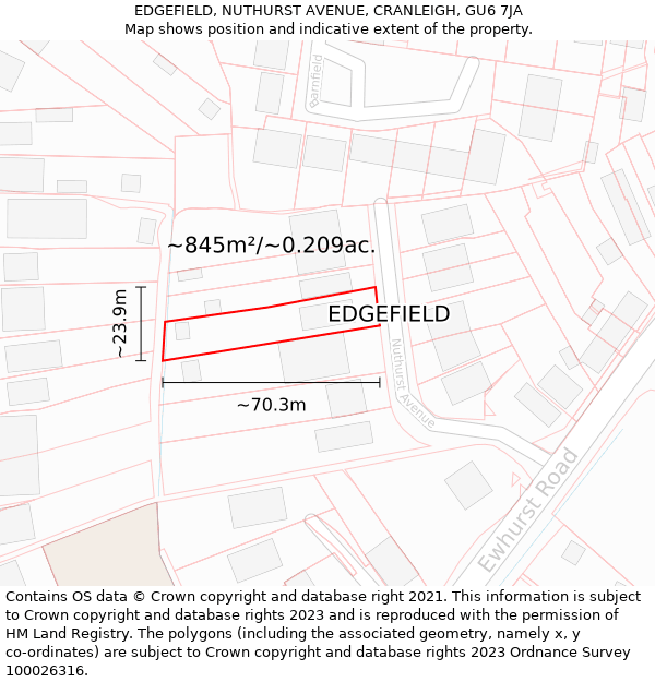 EDGEFIELD, NUTHURST AVENUE, CRANLEIGH, GU6 7JA: Plot and title map