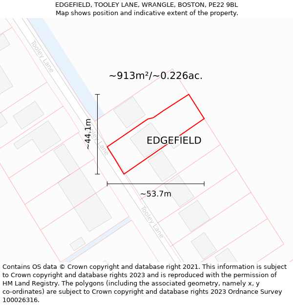 EDGEFIELD, TOOLEY LANE, WRANGLE, BOSTON, PE22 9BL: Plot and title map